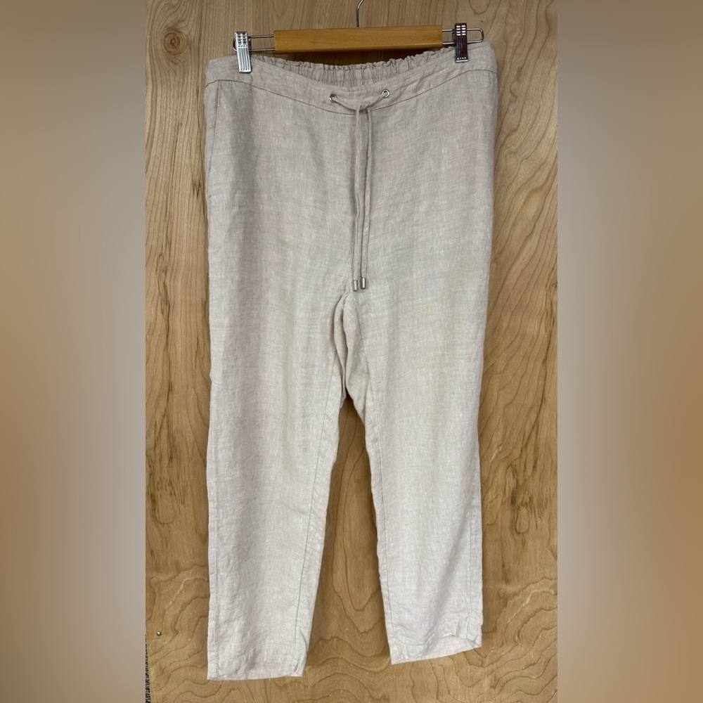 Chico's Women Linen Pants Size 1R Size 8 Beige Drawstring Waist Ankle Summer